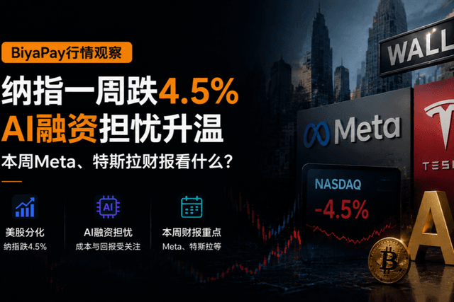 BiyaPay行情观察|纳指一周跌4.5%,AI融资担忧升温,本周Meta、特斯拉财报看什么?