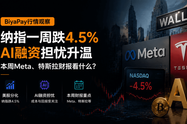 BiyaPay行情观察|纳指一周跌4.5%,AI融资担忧升温,本周Meta、特斯拉财报看什么?